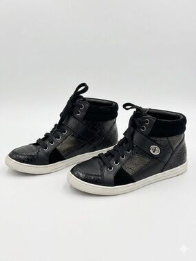 COACH Empire Patchwork High Top Sneakers ✨ Black Leather & Suede Turnlock